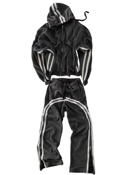 Striped 2 Piece Streetwear Hoodie Set