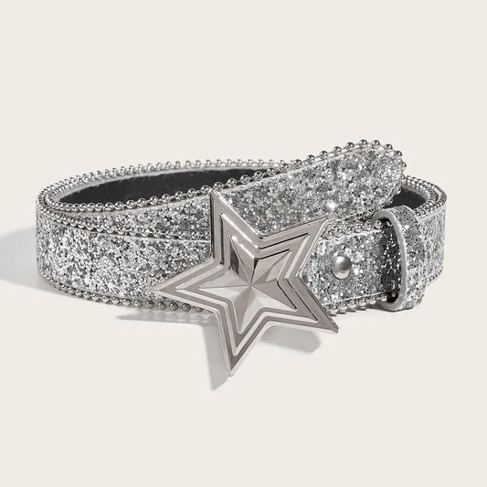 Unisex Star Buckle Rhinestone Belt Y2k