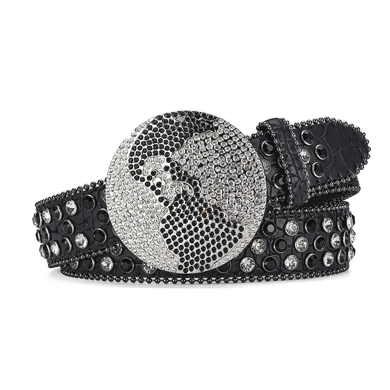Globe Buckle Rhinestone Belts