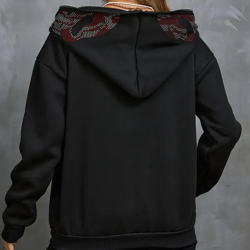 Black Rhinestone Fang Hoodie