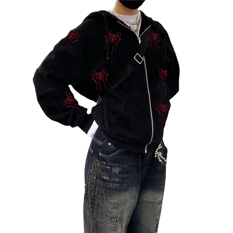 Spider Rhinestone Zip up Hoodie
