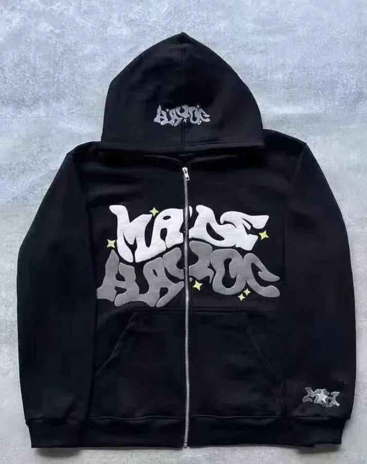 Made Havoc Puff Print Star Zipper Hoodie