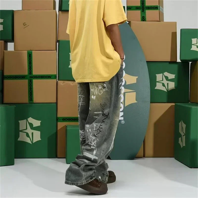 Graffiti Printed Baggy Jeans