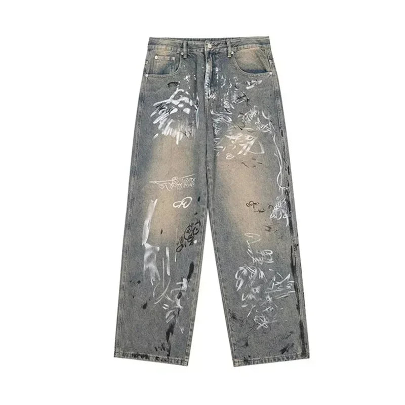 Graffiti Printed Baggy Jeans