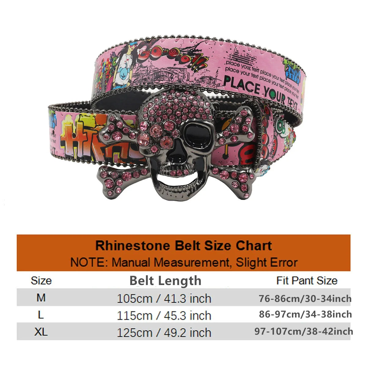 Big Skull Punk Rhinestone Belt Unisex