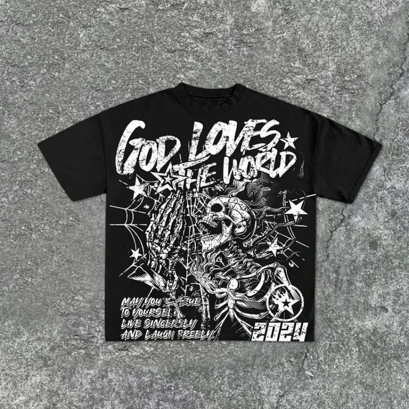 God Loves The World Skeleton T-shirt