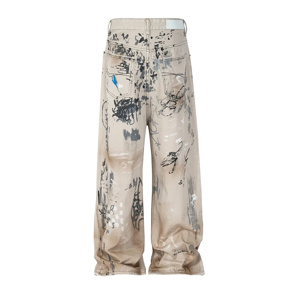 Star Embroidered Baggy Graffiti Jeans