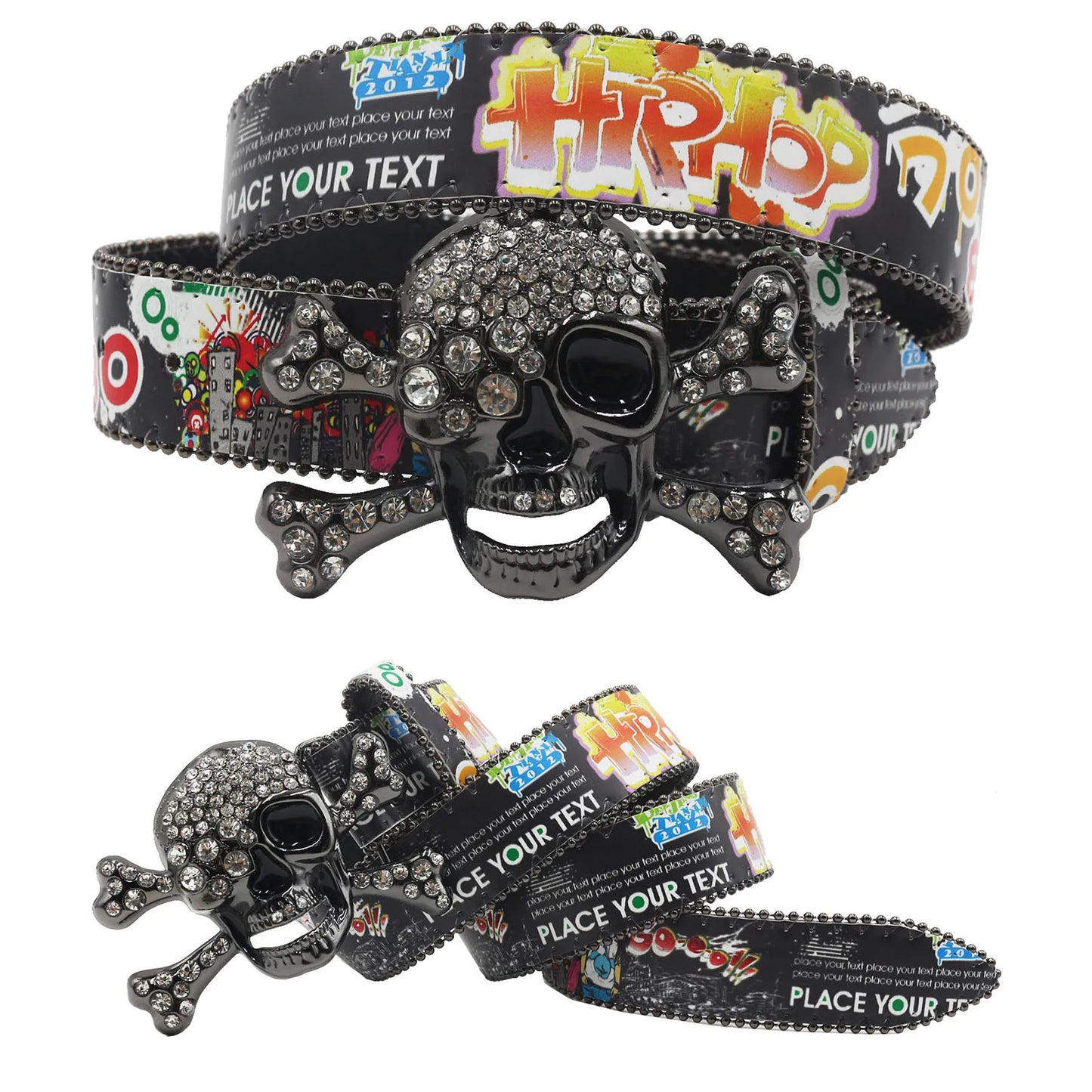 Big Skull Punk Rhinestone Belt Unisex