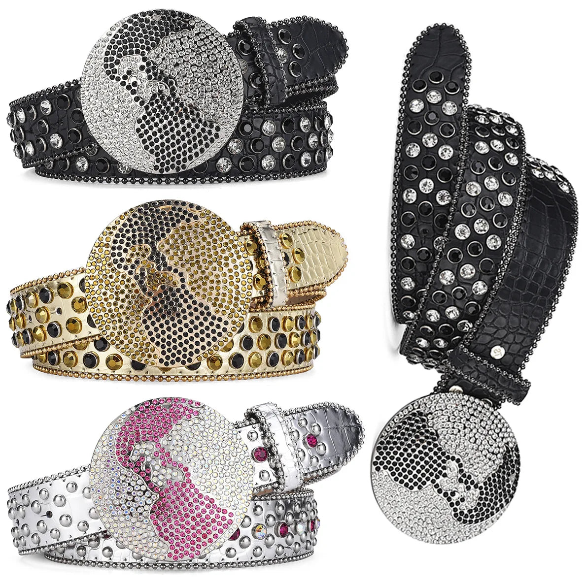 Globe Buckle Rhinestone Belts