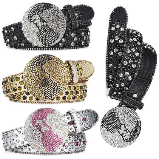 Globe Buckle Rhinestone Belts