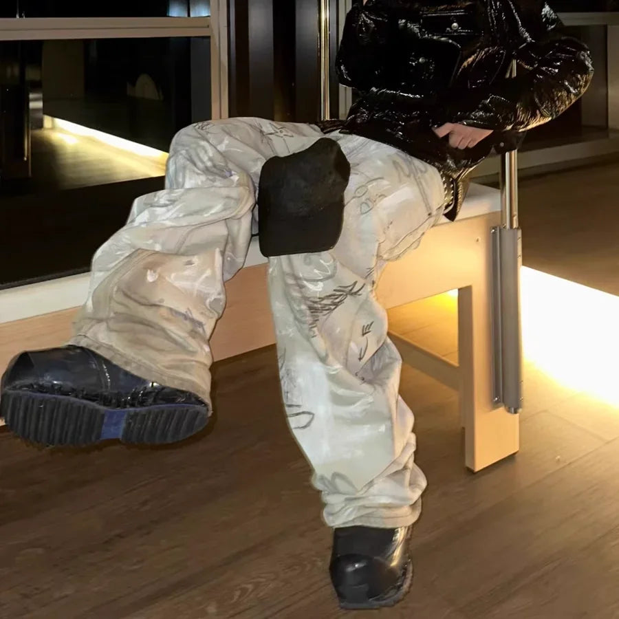 Star Embroidered Baggy Graffiti Jeans