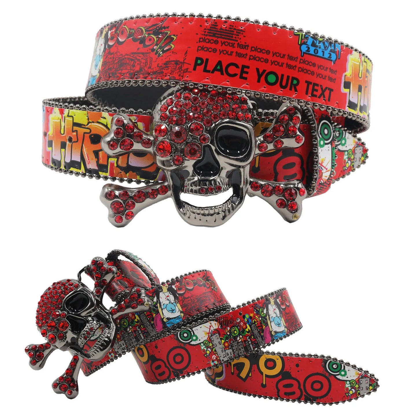 Big Skull Punk Rhinestone Belt Unisex