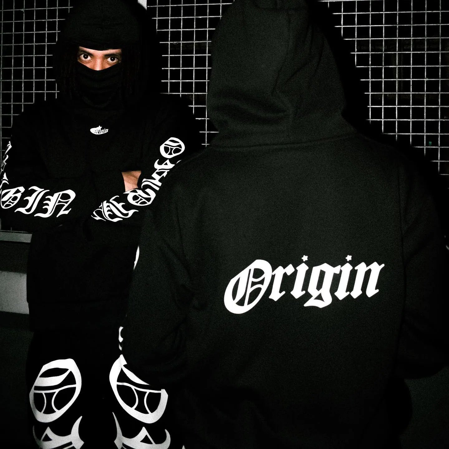 Calligraphy Letter Embroidered Origin Hoodie Men Two Piece Set