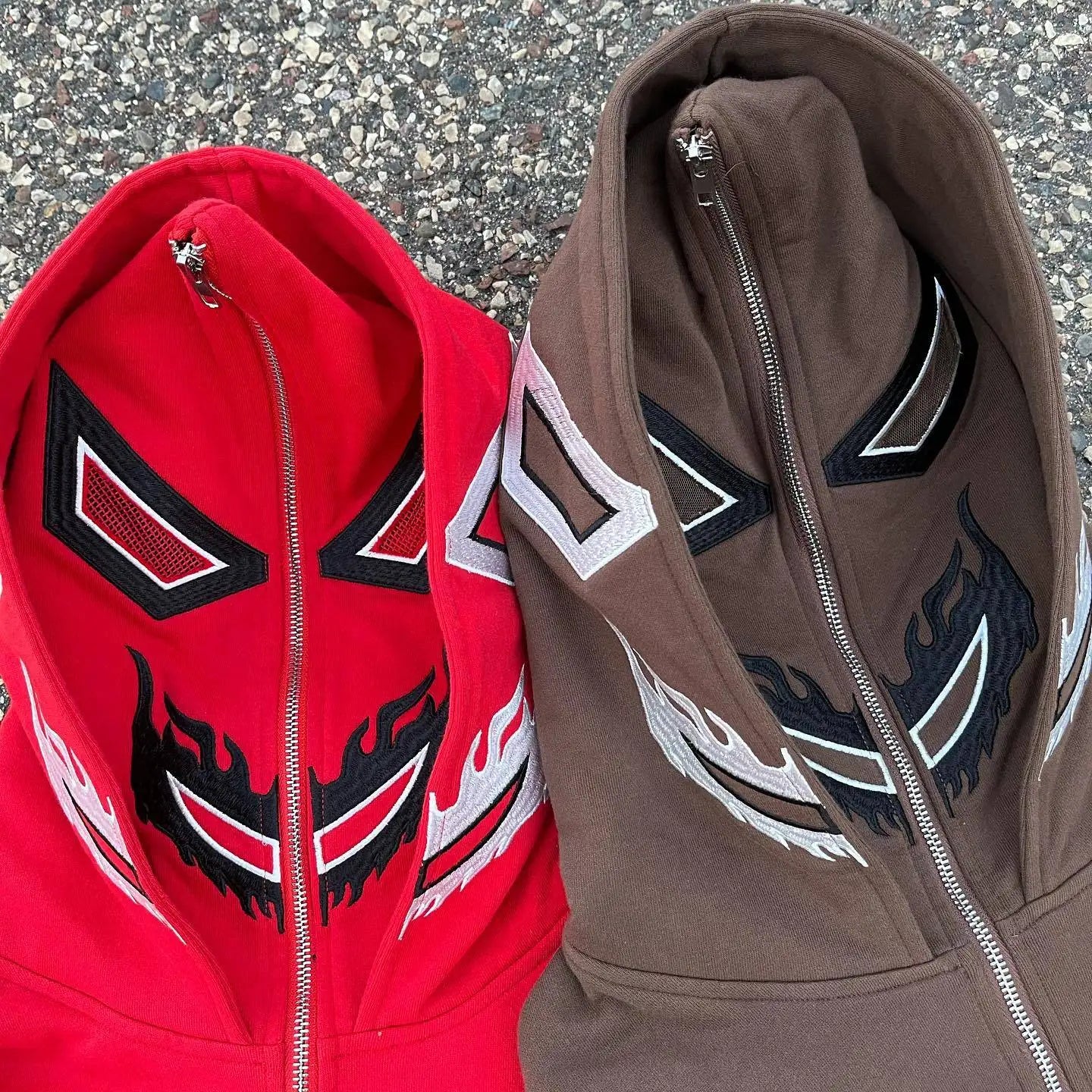 New Y2k Printed Hooded Zipper Double Hat Sweater