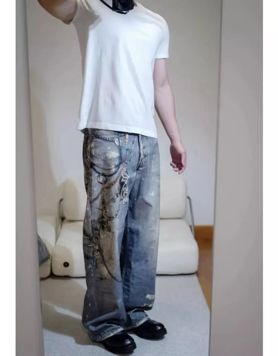 Graffiti Style Stained Jeans