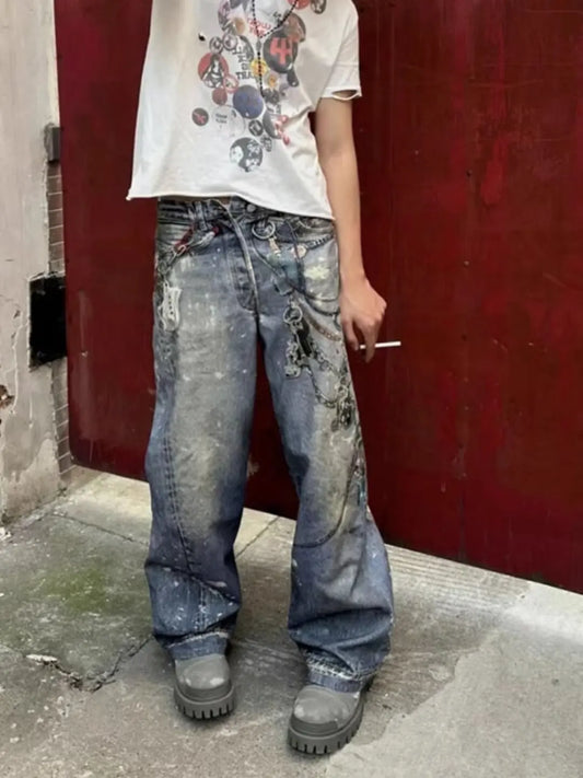 Graffiti Style Stained Jeans