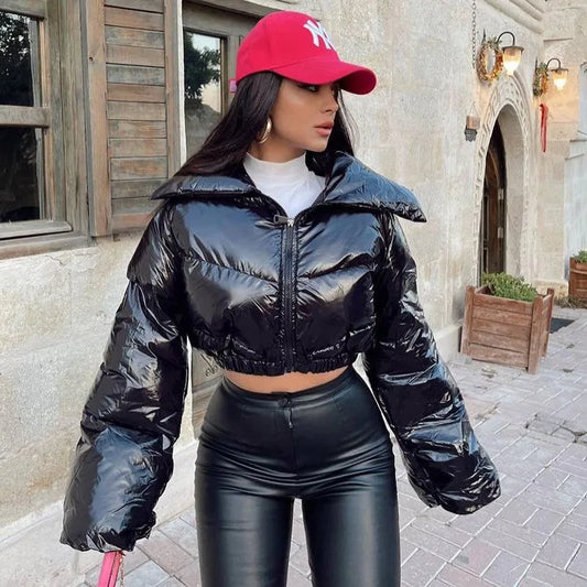Short Waist Glossy Puffer Jacket