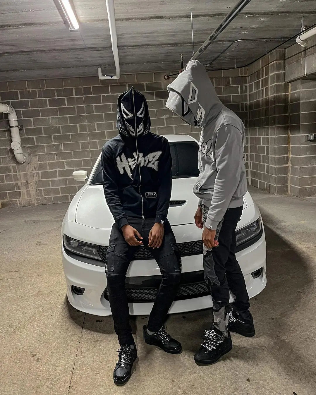 New Y2k Printed Hooded Zipper Double Hat Sweater