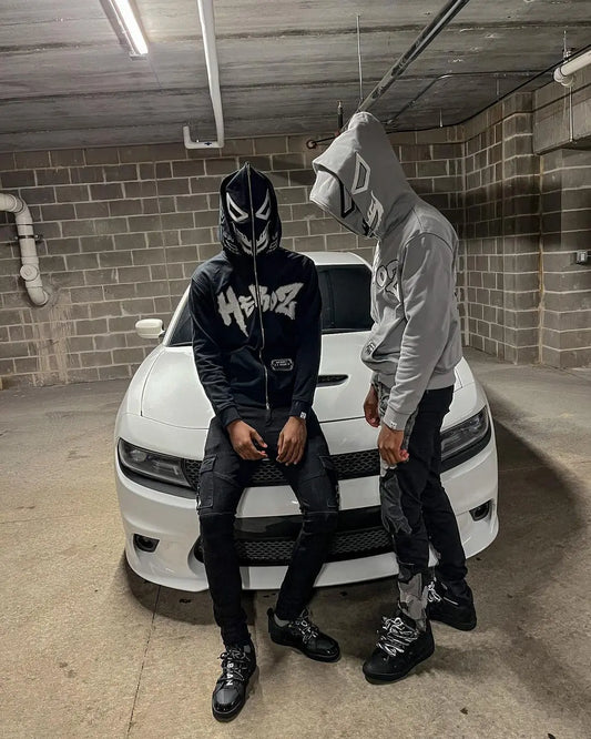 New Y2k Printed Hooded Zipper Double Hat Sweater