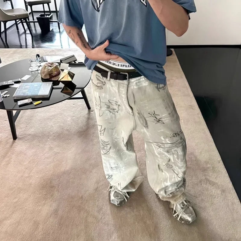 Star Embroidered Baggy Graffiti Jeans