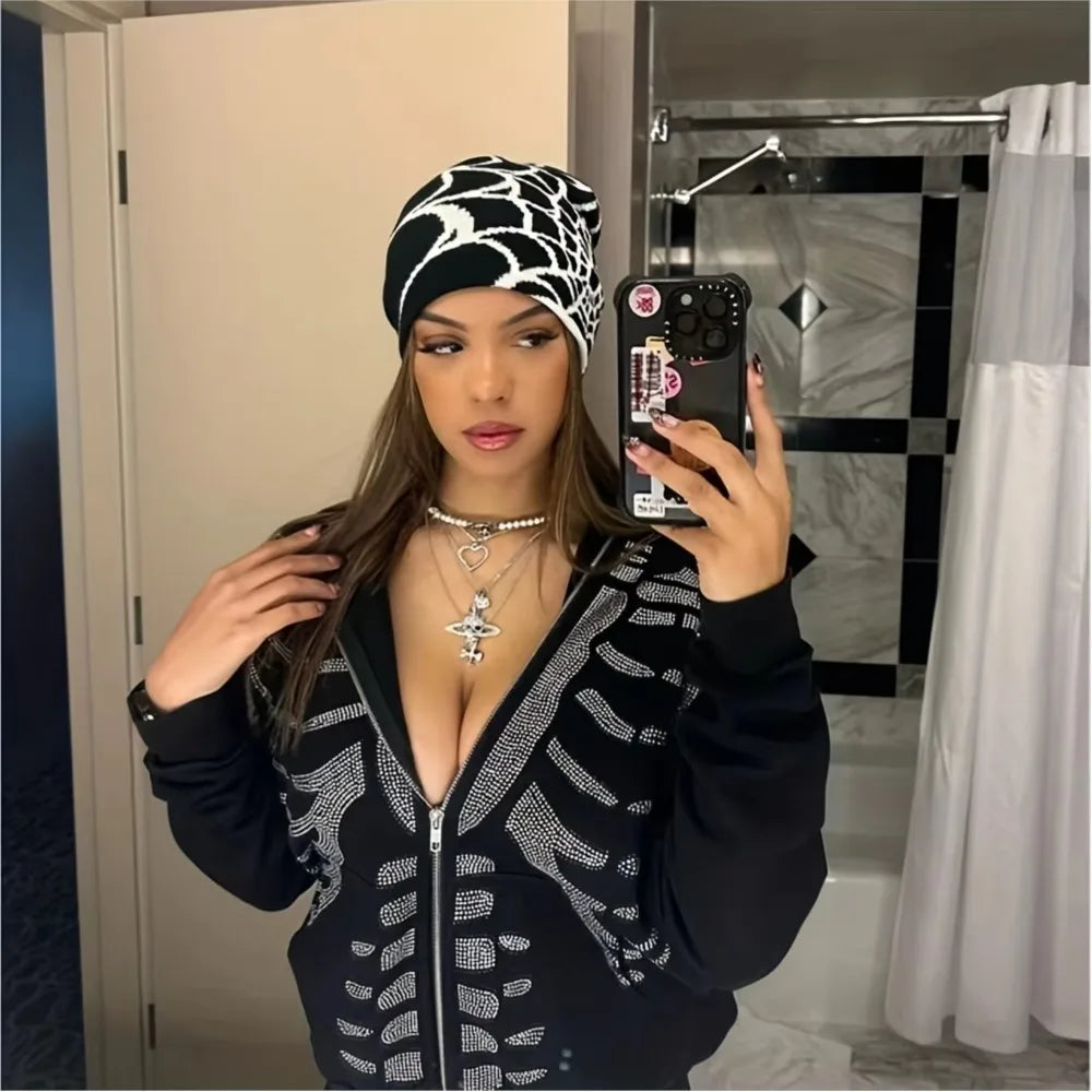 New Goth Spider Web Beanie
