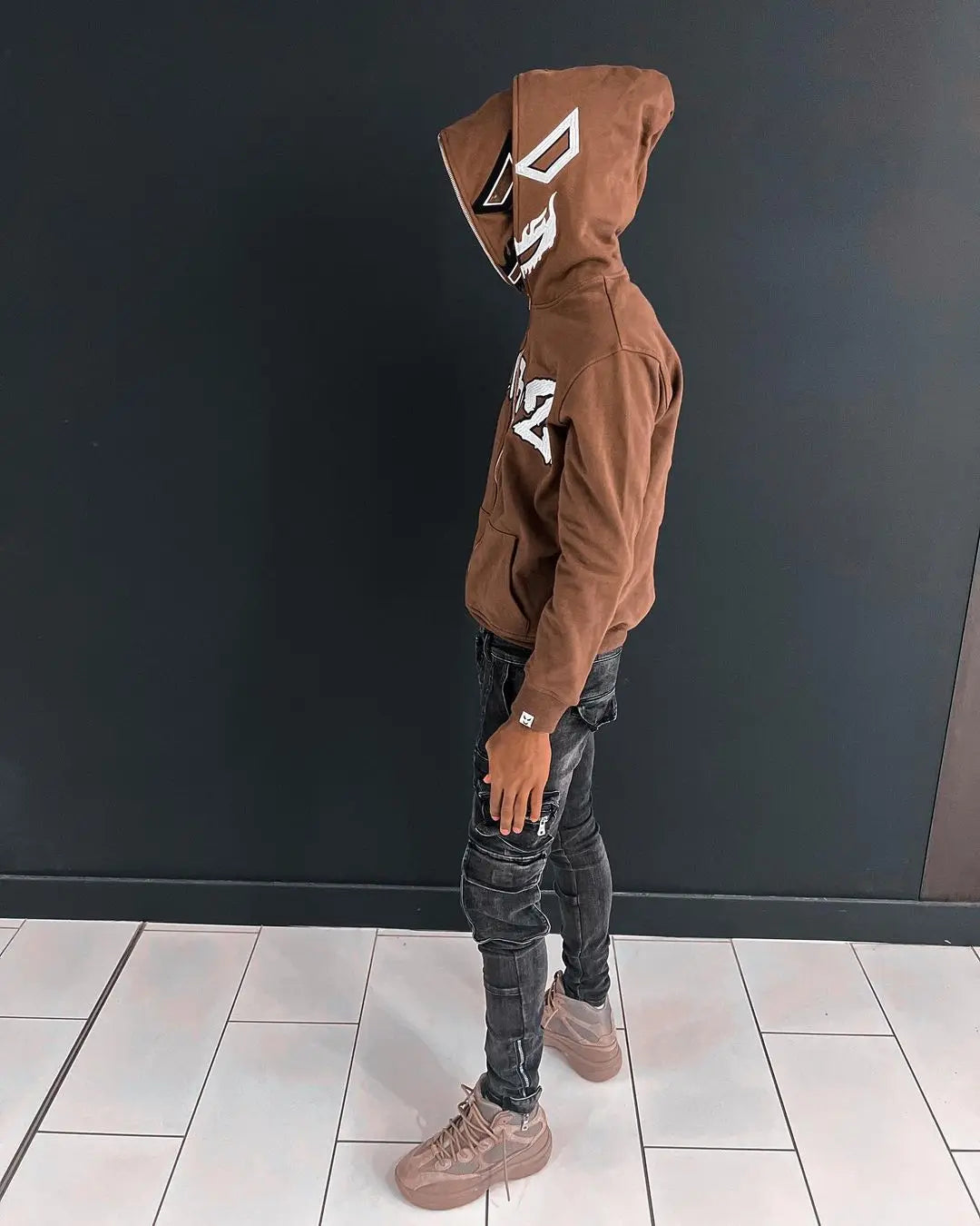 New Y2k Printed Hooded Zipper Double Hat Sweater