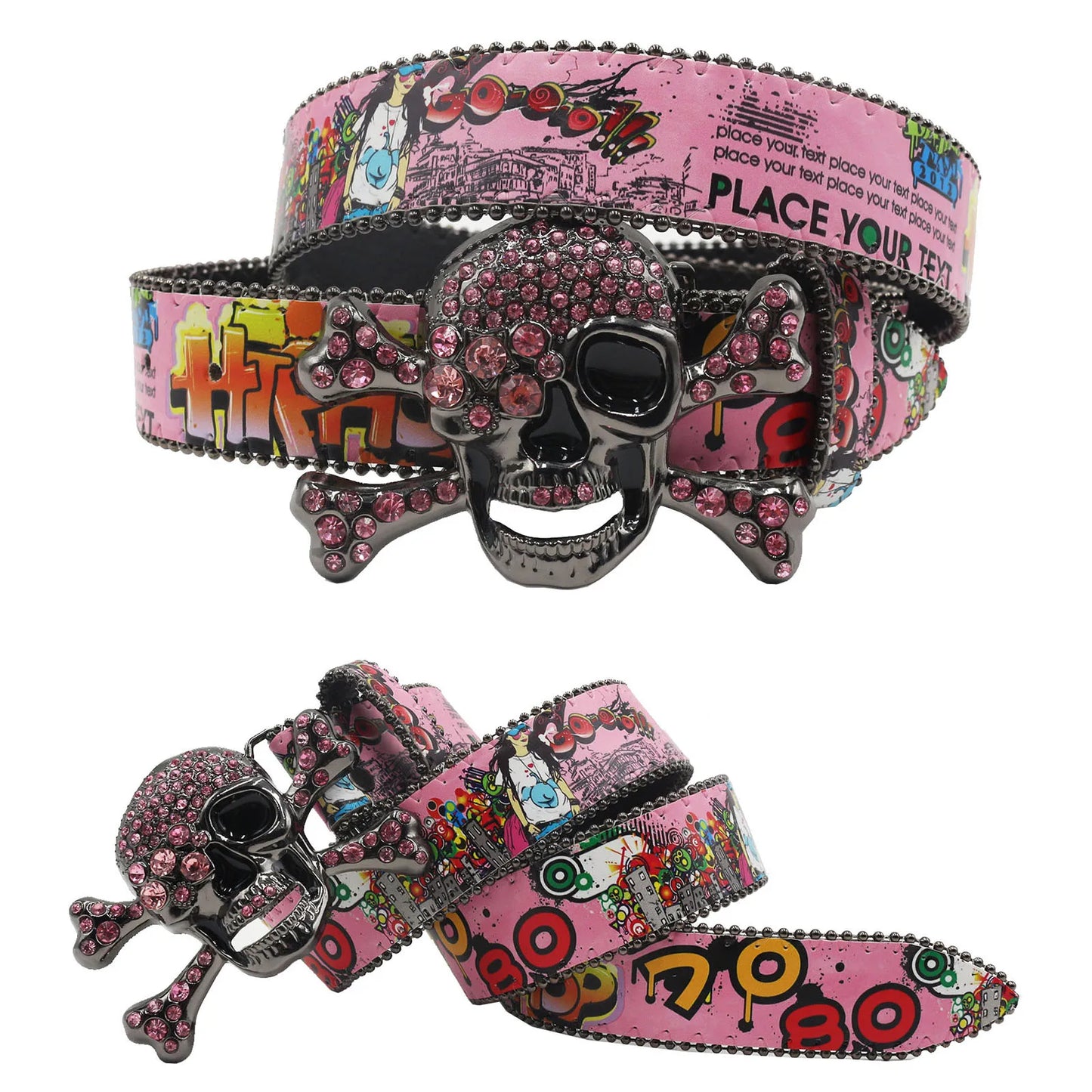 Big Skull Punk Rhinestone Belt Unisex