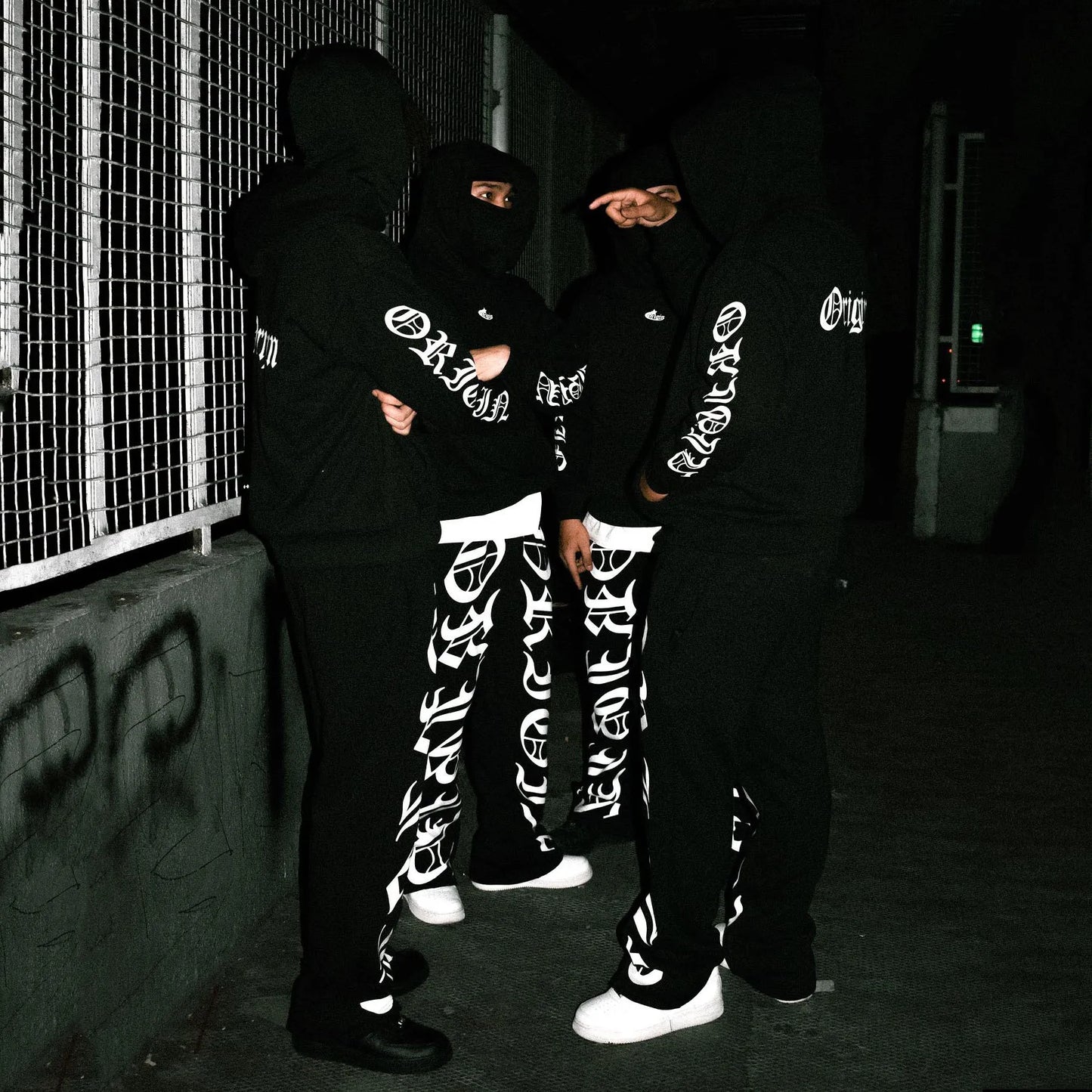Calligraphy Letter Embroidered Origin Hoodie Men Two Piece Set