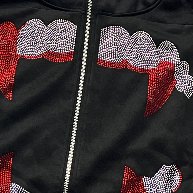 Black Rhinestone Fang Hoodie