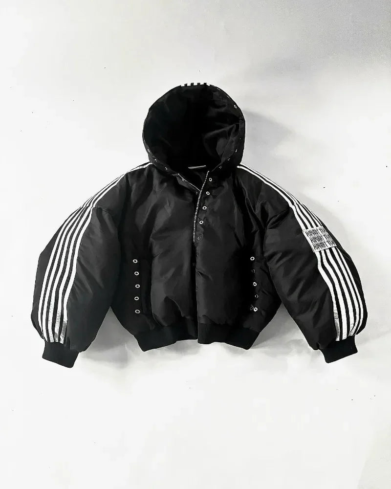 Black Puffy Side Striped Jacket