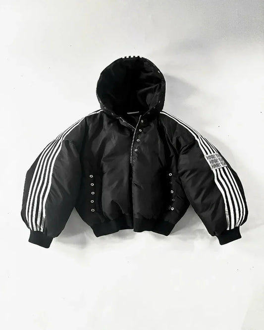 Black Puffy Side Striped Jacket