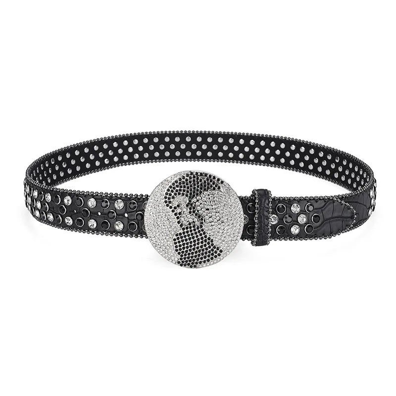 Globe Buckle Rhinestone Belts