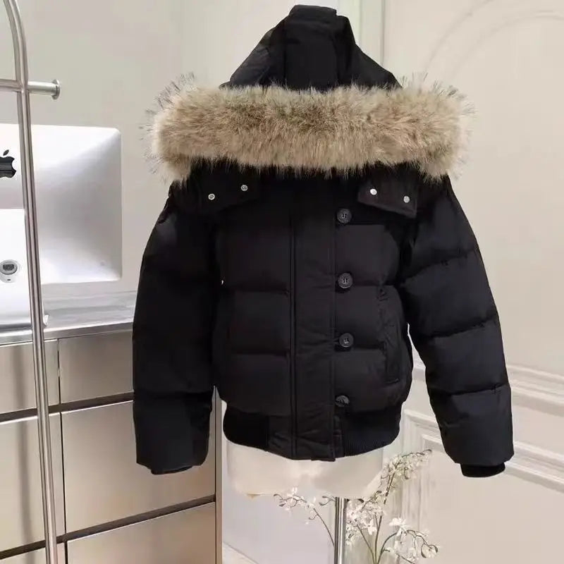 Slim Waisted Puffer Faux Fur Jackets