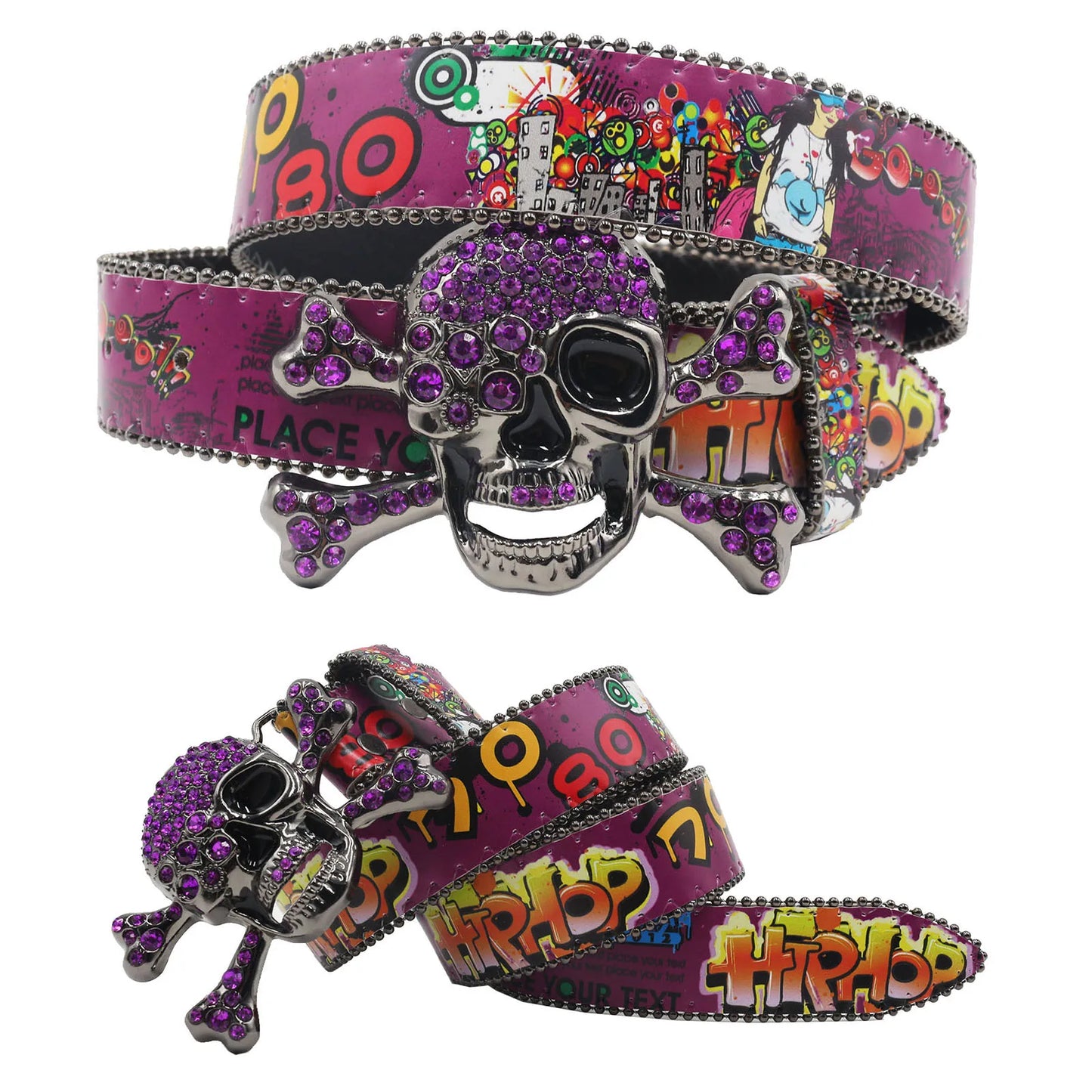 Big Skull Punk Rhinestone Belt Unisex