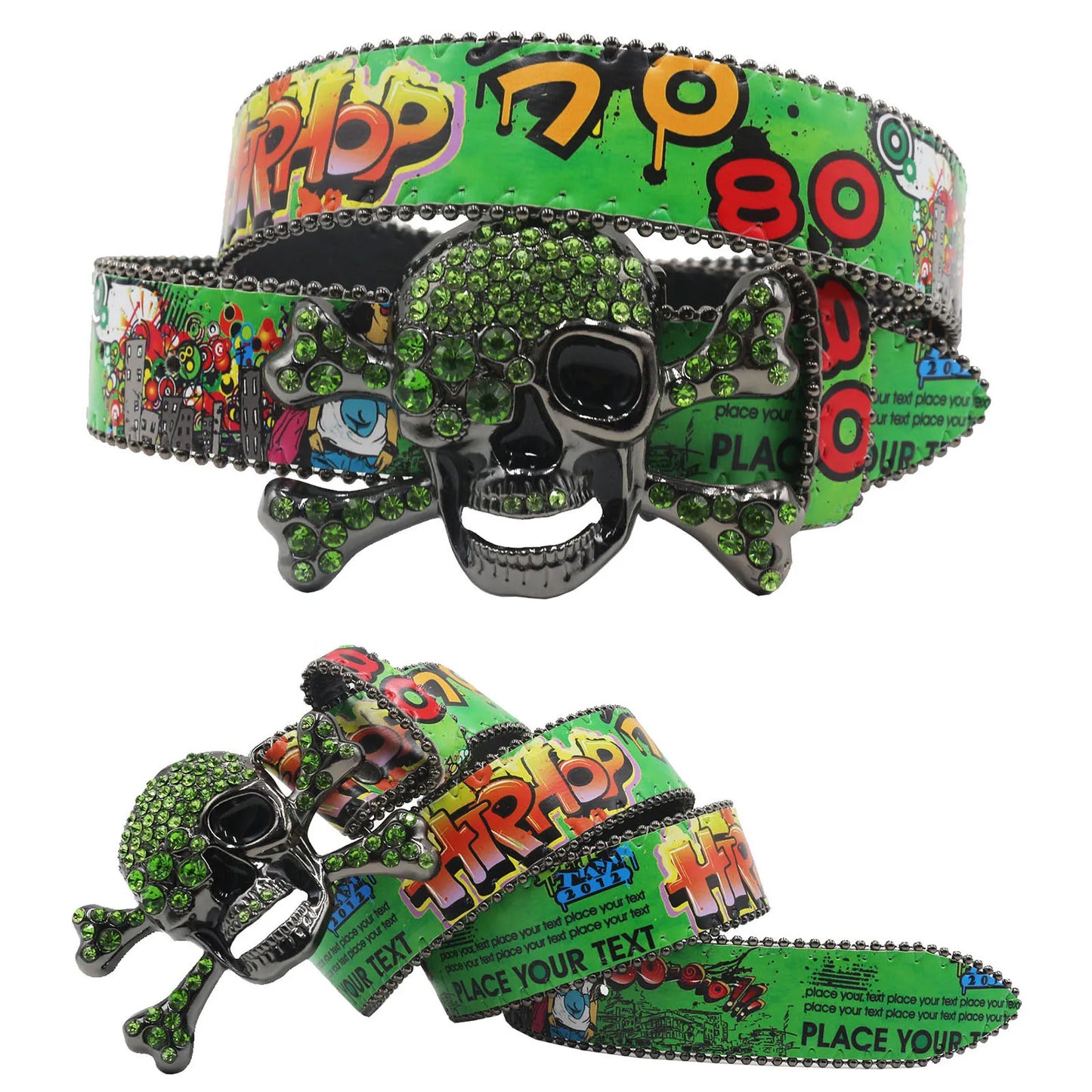 Big Skull Punk Rhinestone Belt Unisex