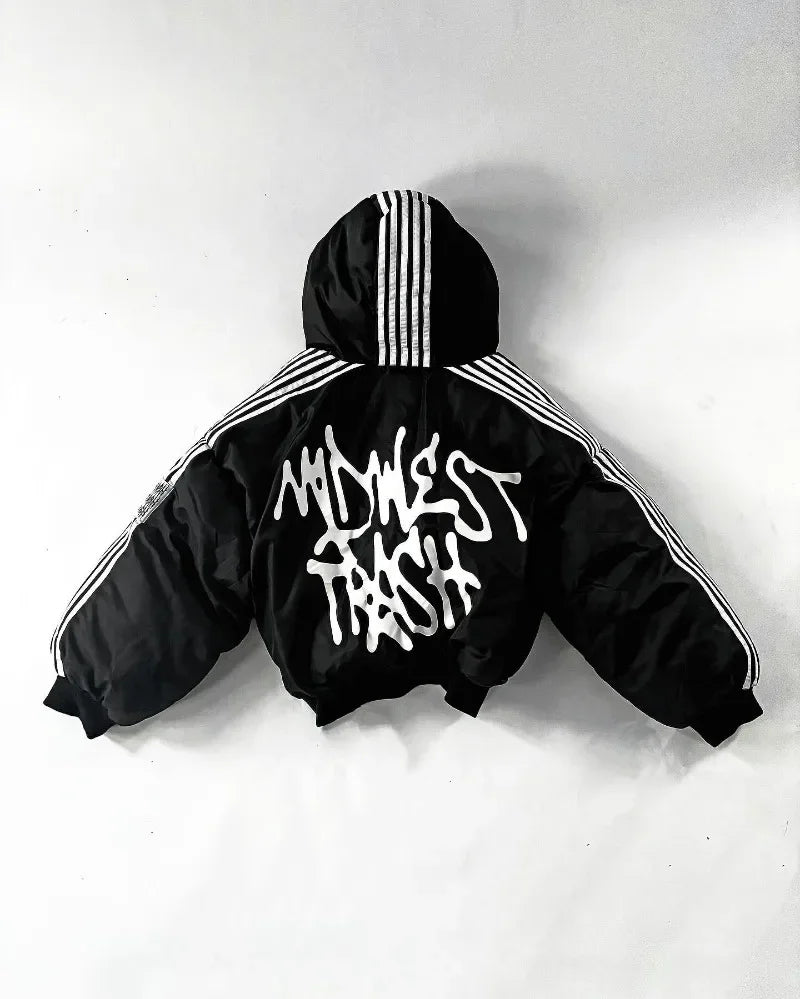 Black Puffy Side Striped Jacket