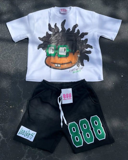 Cartoon Printed Summer T-shirt and Shorts Set