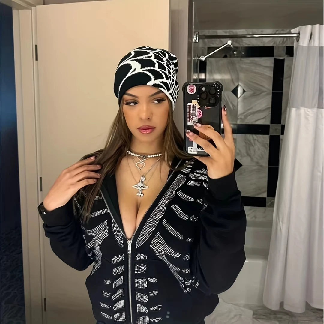 Spider Web Knitted Y2k Beanie