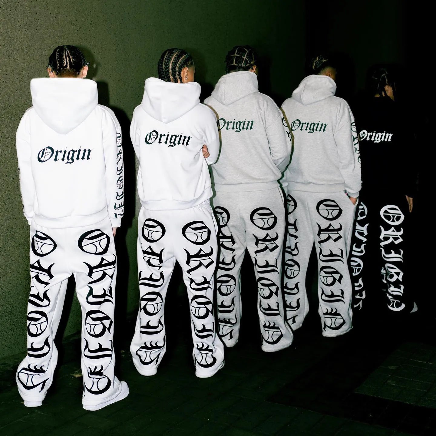 Calligraphy Letter Embroidered Origin Hoodie Men Two Piece Set