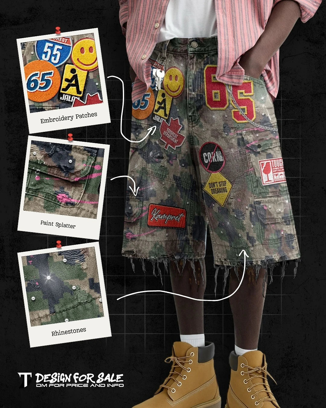 Patchwork Denim Cargo Shorts