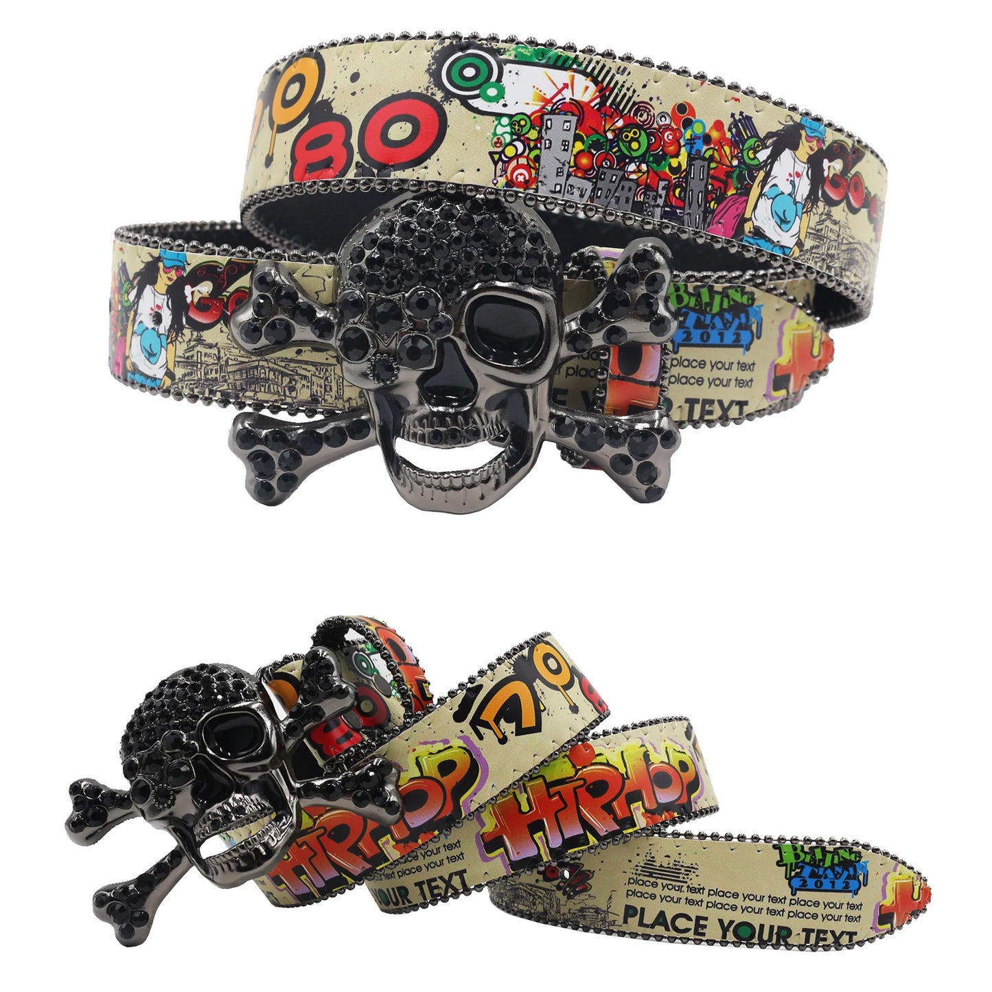 Big Skull Punk Rhinestone Belt Unisex