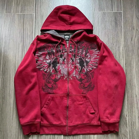 Cotton Red Zipper Hoodie