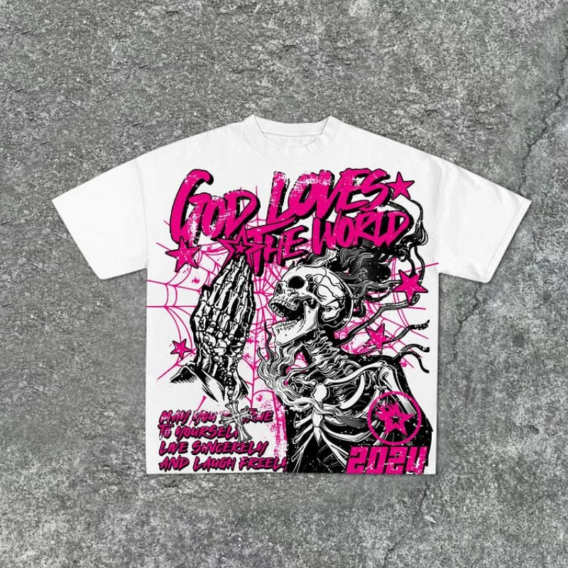 God Loves The World Skeleton T-shirt