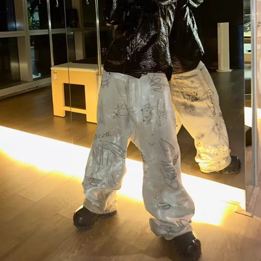 Star Embroidered Baggy Graffiti Jeans