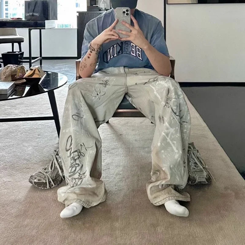 Star Embroidered Baggy Graffiti Jeans