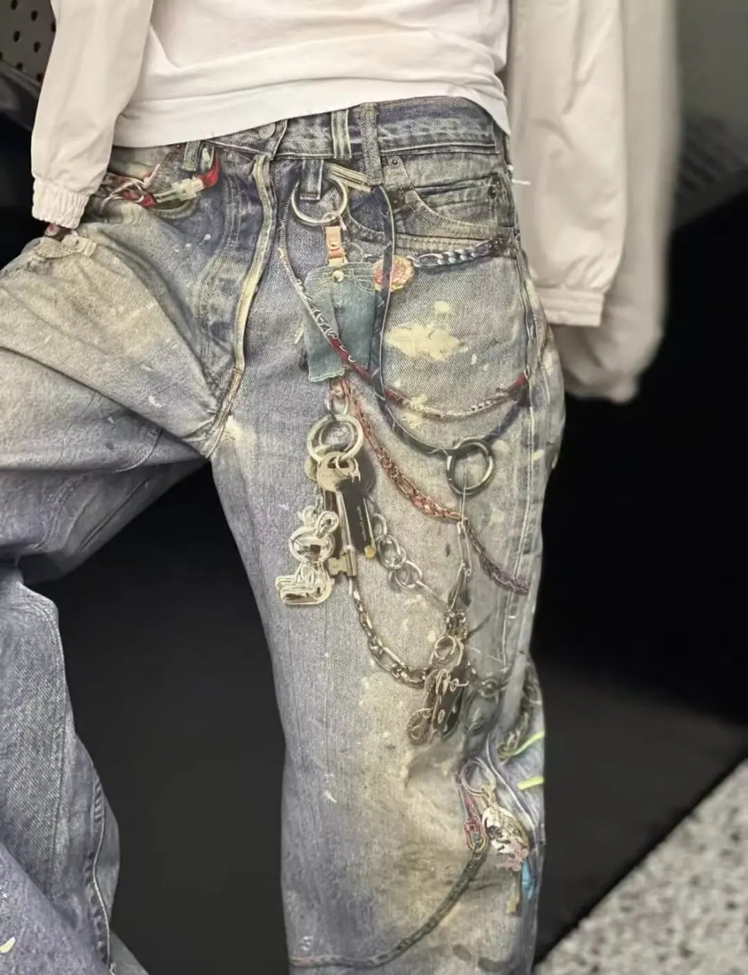 Graffiti Style Stained Jeans