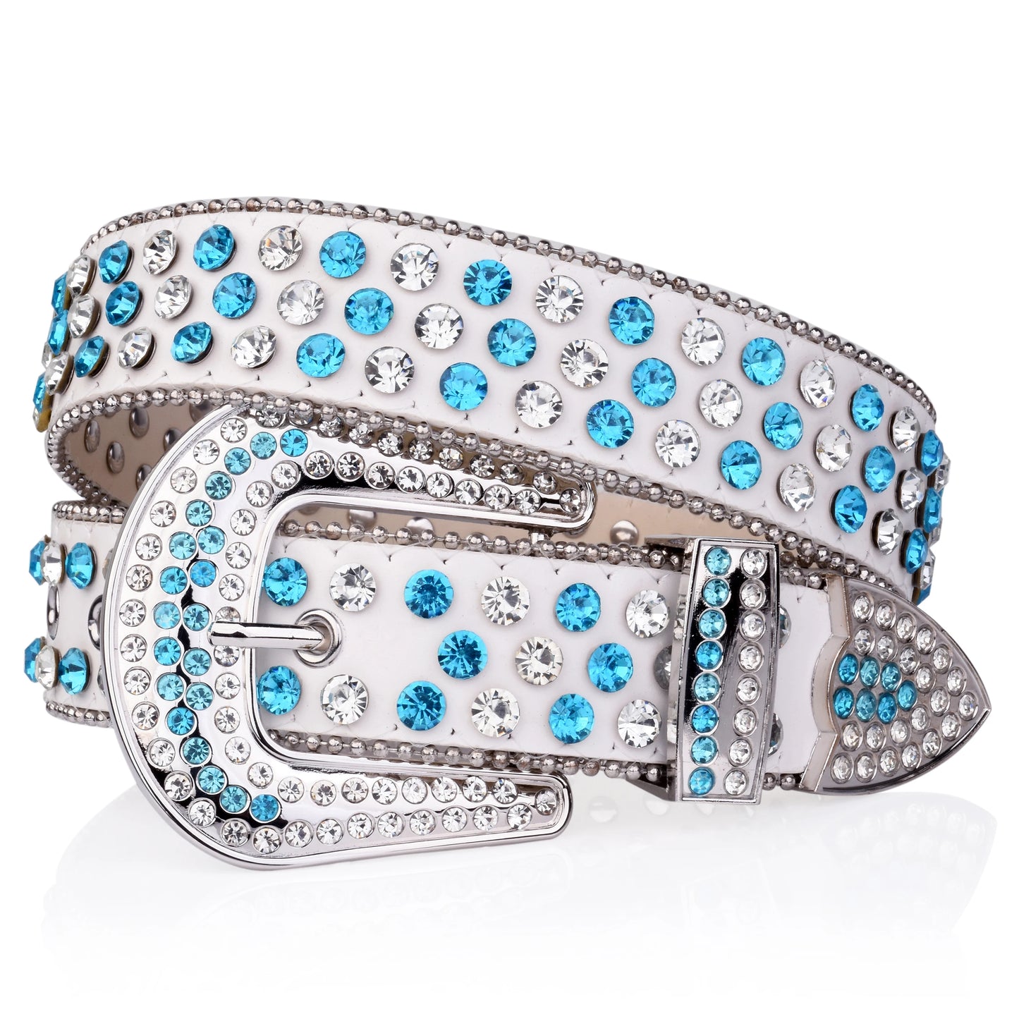 Rhinestone shiny blue and white crystal belt Unisex