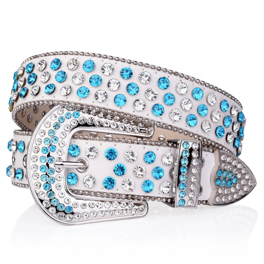 Rhinestone shiny blue and white crystal belt Unisex