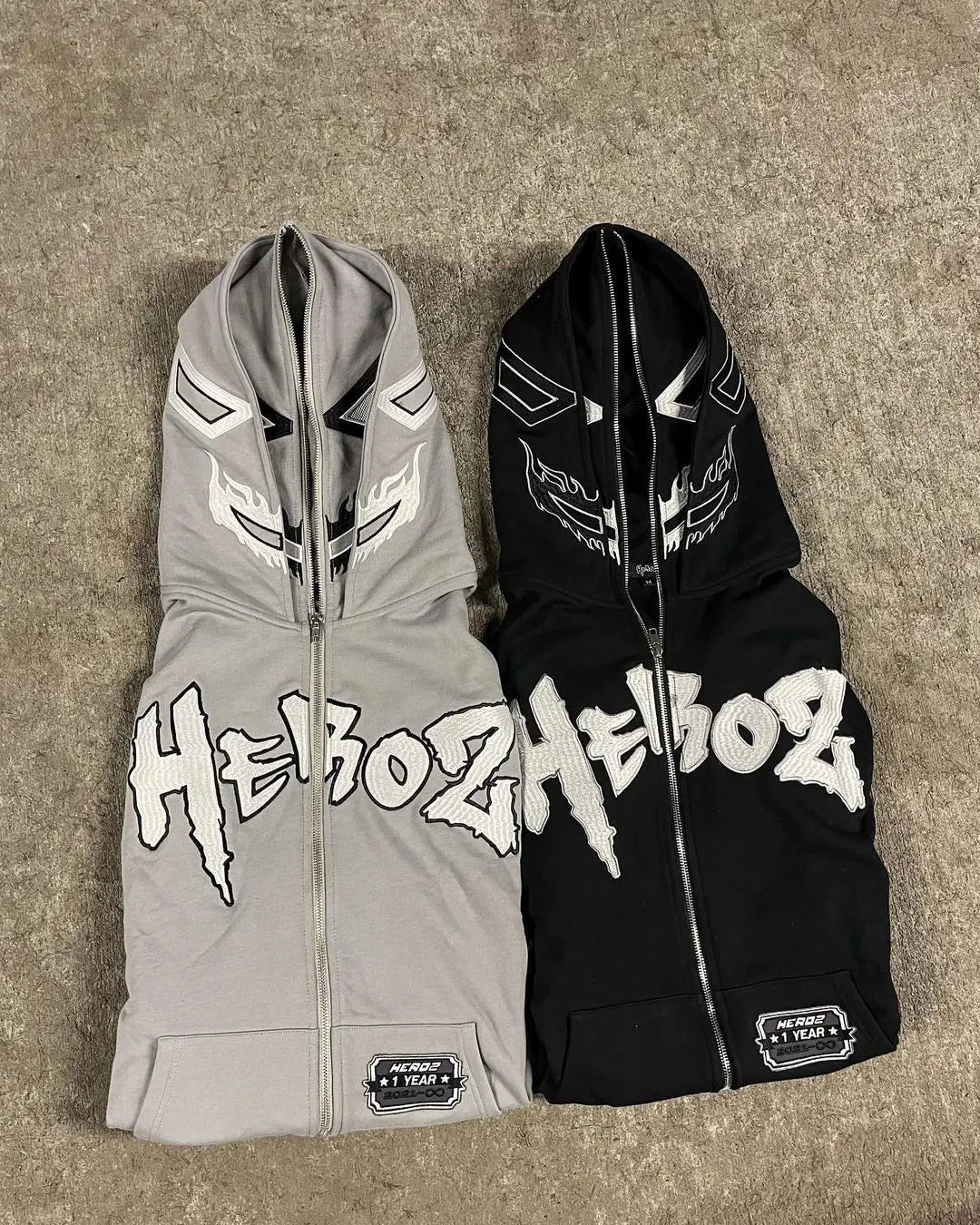 New Y2k Printed Hooded Zipper Double Hat Sweater