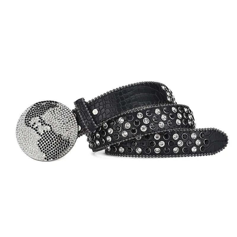 Globe Buckle Rhinestone Belts